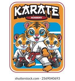 Vector Illustration of Tiger Karate Mascot with Retro Mascot Illustration Available for Logo Badge