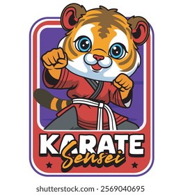 Vector Illustration of Tiger Karate Mascot with Retro Mascot Illustration Available for Logo Badge