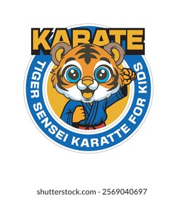 Vector Illustration of Tiger Karate Mascot with Retro Mascot Illustration Available for Logo Badge