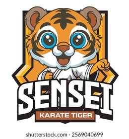 Vector Illustration of Tiger Karate Mascot with Retro Mascot Illustration Available for Logo Badge