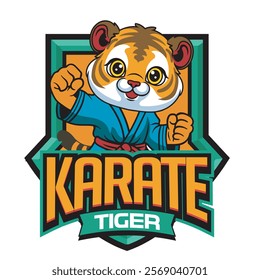 Vector Illustration of Tiger Karate Mascot with Retro Mascot Illustration Available for Logo Badge