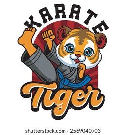 Vector Illustration of Tiger Karate Mascot with Retro Mascot Illustration Available for Logo Badge