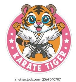 Vector Illustration of Tiger Karate Mascot with Retro Mascot Illustration Available for Logo Badge