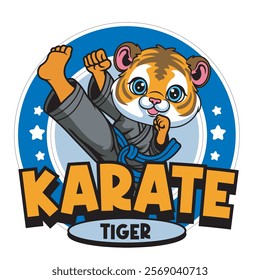 Vector Illustration of Tiger Karate Mascot with Retro Mascot Illustration Available for Logo Badge