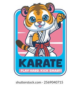 Vector Illustration of Tiger Karate Mascot with Retro Mascot Illustration Available for Logo Badge