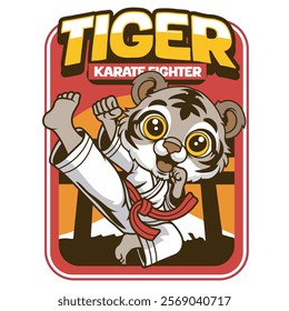 Vector Illustration of Tiger Karate Mascot with Retro Mascot Illustration Available for Logo Badge