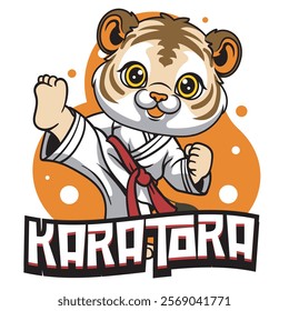 Vector Illustration of Tiger Karate Mascot with Retro Mascot Illustration Available for Tshirt Design