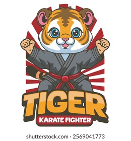 Vector Illustration of Tiger Karate Mascot with Retro Mascot Illustration Available for Tshirt Design