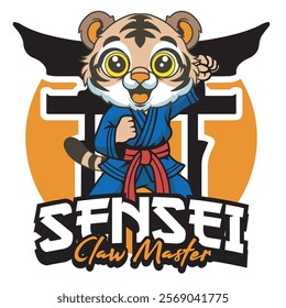 Vector Illustration of Tiger Karate Mascot with Retro Mascot Illustration Available for Tshirt Design