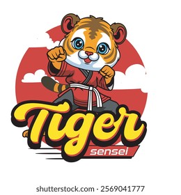 Vector Illustration of Tiger Karate Mascot with Retro Mascot Illustration Available for Tshirt Design