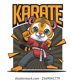 Vector Illustration of Tiger Karate Mascot with Retro Mascot Illustration Available for Tshirt Design