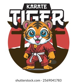 Vector Illustration of Tiger Karate Mascot with Retro Mascot Illustration Available for Tshirt Design