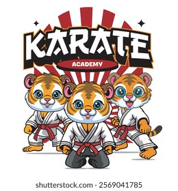 Vector Illustration of Tiger Karate Mascot with Retro Mascot Illustration Available for Tshirt Design