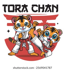 Vector Illustration of Tiger Karate Mascot with Retro Mascot Illustration Available for Tshirt Design