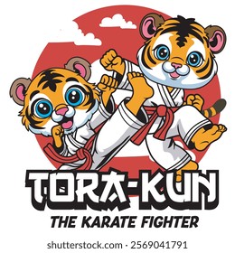 Vector Illustration of Tiger Karate Mascot with Retro Mascot Illustration Available for Tshirt Design