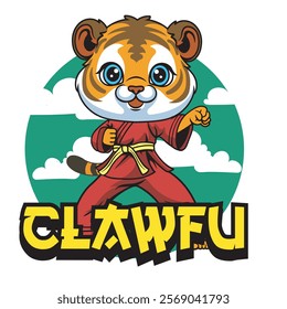 Vector Illustration of Tiger Karate Mascot with Retro Mascot Illustration Available for Tshirt Design