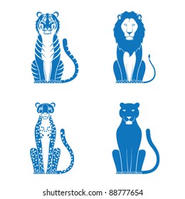 Vector illustration of a tiger lion cheetah and panther