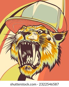 vector illustration of Tiger Mascot on colored background