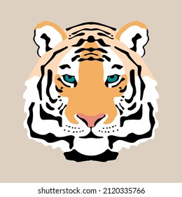 Vector illustration of a tiger in a minimalistic style, the head of a tiger is a symbol of 2022.
