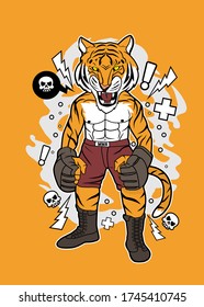 the vector illustration of tiger as mma fighter , it can be use for shirt design or poster 