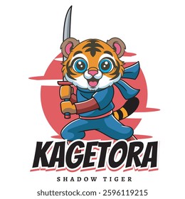 Vector Illustration of Tiger Ninja with Cute Illustration Available for Tshirt Design