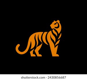 Vector illustration of a tiger on a black background in a minimalist style