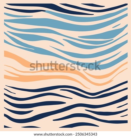 Vector illustration of a tiger pattern in blue, orange and beige stripes