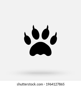 Vector illustration. Tiger paw prints logo. Black on white background. Animal paw print with claws.