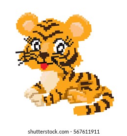 Vector illustration of a tiger pixel art