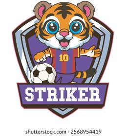 Vector Illustration of Tiger Playing Football with Retro Mascot Illustration Available for Logo Badge