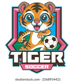 Vector Illustration of Tiger Playing Football with Retro Mascot Illustration Available for Logo Badge