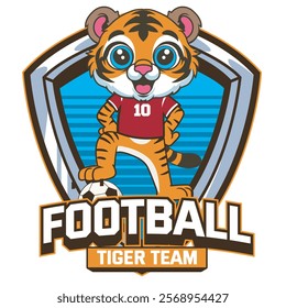 Vector Illustration of Tiger Playing Football with Retro Mascot Illustration Available for Logo Badge