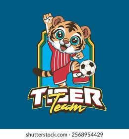 Vector Illustration of Tiger Playing Football with Retro Mascot Illustration Available for Logo Badge