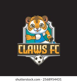 Vector Illustration of Tiger Playing Football with Retro Mascot Illustration Available for Logo Badge