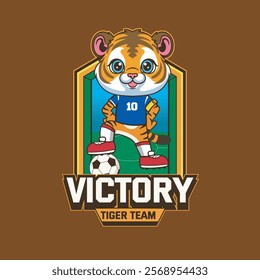 Vector Illustration of Tiger Playing Football with Retro Mascot Illustration Available for Logo Badge