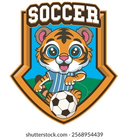 Vector Illustration of Tiger Playing Football with Retro Mascot Illustration Available for Logo Badge