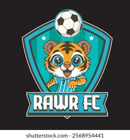 Vector Illustration of Tiger Playing Football with Retro Mascot Illustration Available for Logo Badge