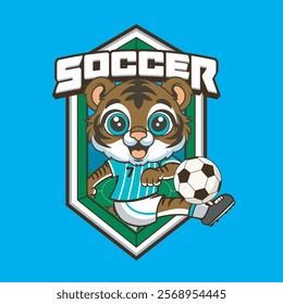 Vector Illustration of Tiger Playing Football with Retro Mascot Illustration Available for Logo Badge