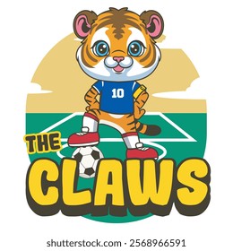 Vector Illustration of Tiger Playing Football with Retro Mascot Illustration Available for Tshirt Design