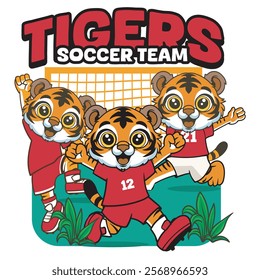 Vector Illustration of Tiger Playing Football with Retro Mascot Illustration Available for Tshirt Design
