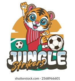 Vector Illustration of Tiger Playing Football with Retro Mascot Illustration Available for Tshirt Design