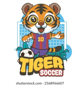 Vector Illustration of Tiger Playing Football with Retro Mascot Illustration Available for Tshirt Design
