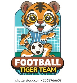 Vector Illustration of Tiger Playing Football with Retro Mascot Illustration Available for Tshirt Design