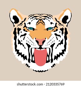 Vector illustration of a tiger predator with fangs, the head of a tiger is a symbol of 2022.