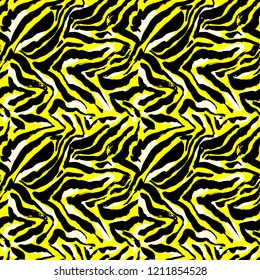 Vector illustration tiger print seamless pattern. Yellow hand drawn background.