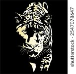 Vector illustration of a tiger. Silhouette in backlight. Handmade without artificial intelligence