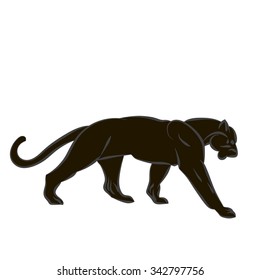 Vector illustration with tiger silhouette isolated on white background
