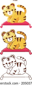 Ilustración vectorial de un tigre sentado sobre un cojín