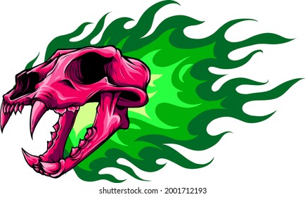 Vector illustration tiger skull and flames