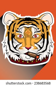 Vector illustration of Tiger smoking a cigarette set